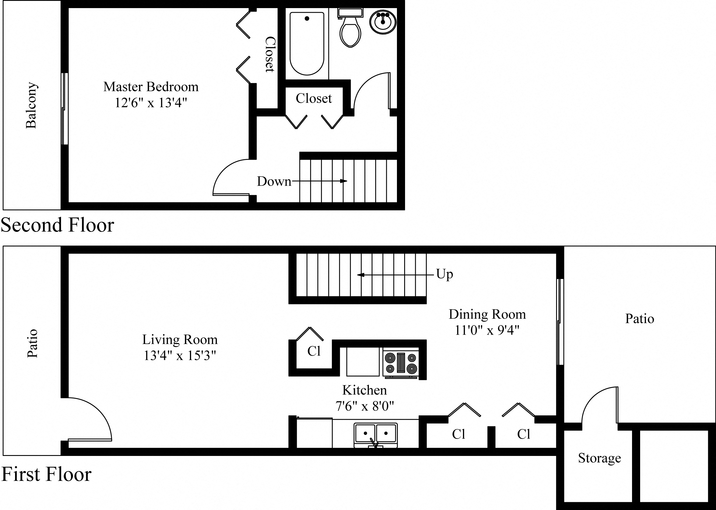 Floor plan for 1 bed, 1 bath, 810 sqft